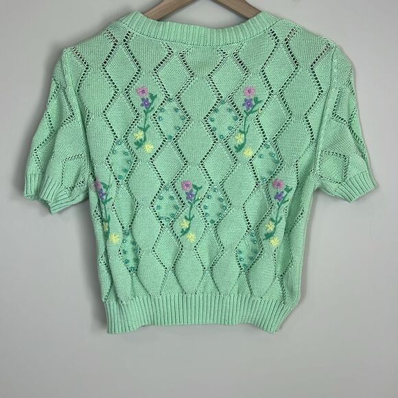 Zara Knit Crop Top Floral Embroidered Beaded Cottagecore Preppy Size Med Large - Picture 4 of 9